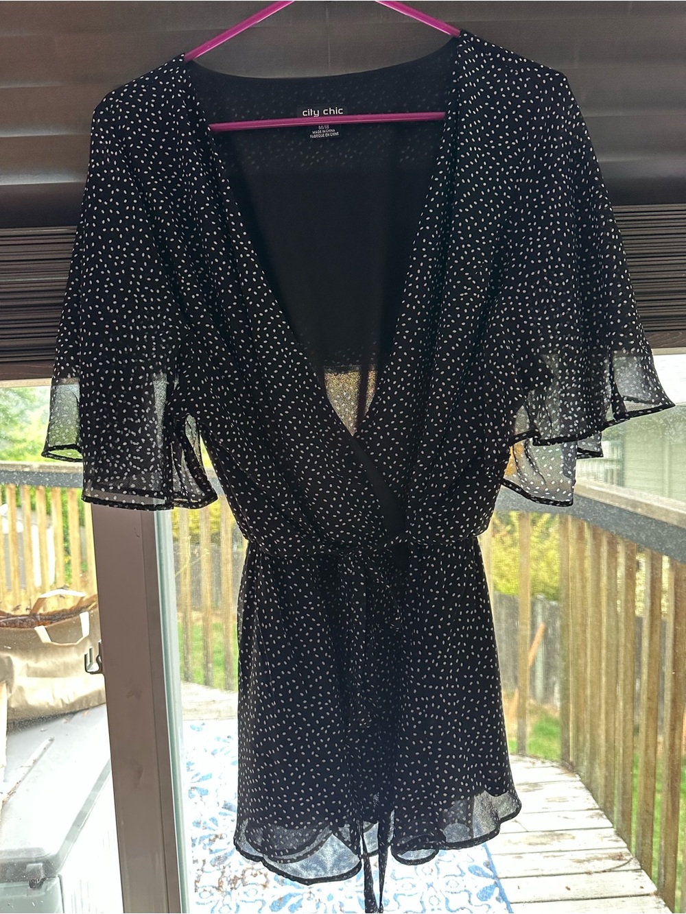 Like New City Chic Black Polka Dot Wrap Blouse Top size M/18